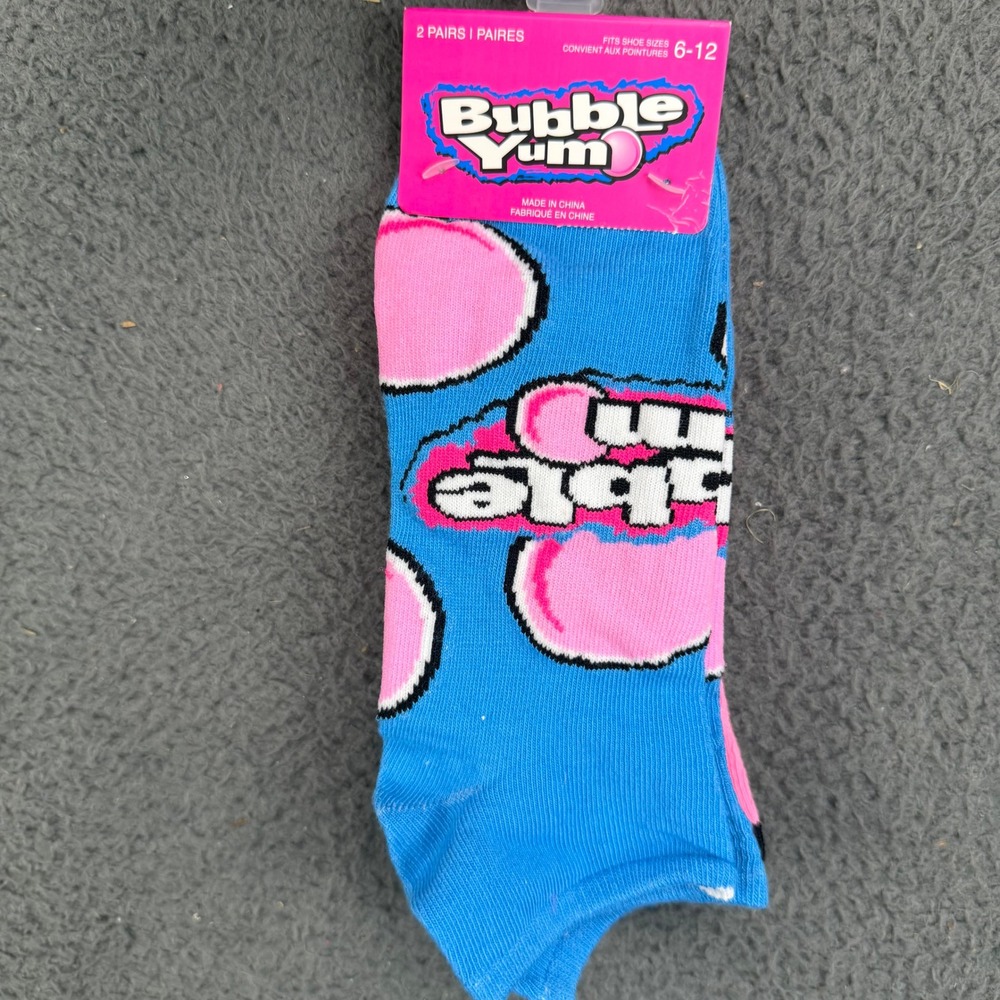 Bubble Yum Hershey Licensed 2 Pair Ankle Socks Blue Pink HSU61-MUL Size 6-12